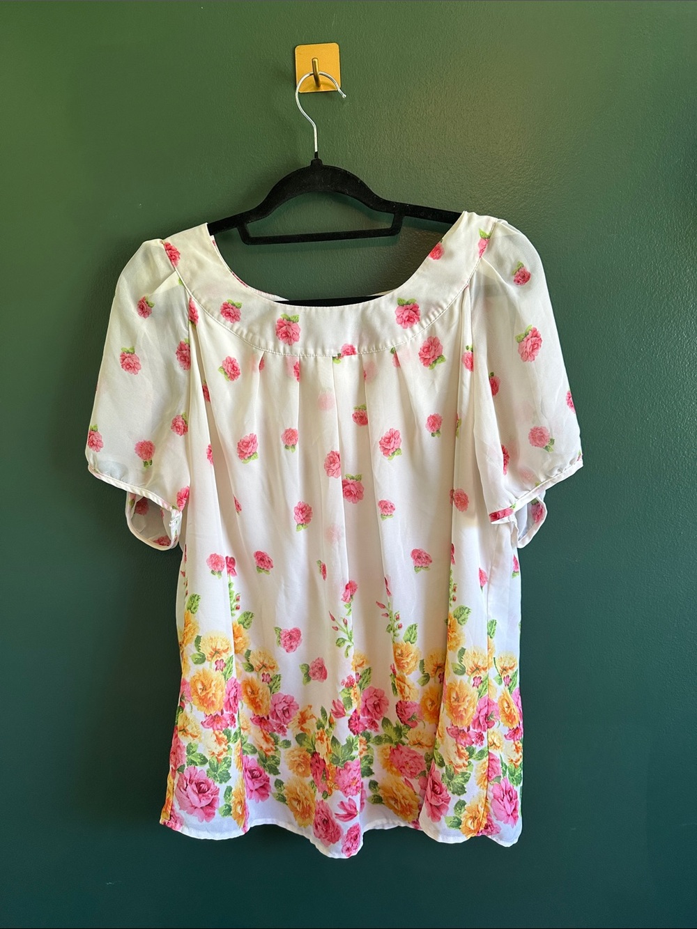 Sara Michelle Cream Top with Pink Floral Accents